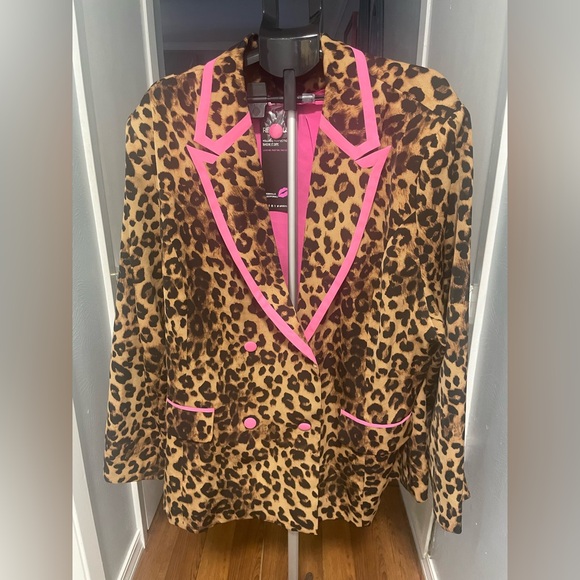 Rebdolls “Ok Purr!” Leopard Brown Pink Oversized Blazer Jacket Size 3XL - Picture 4 of 7
